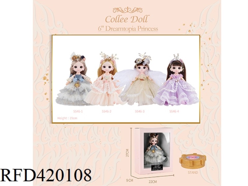 14-JOINT 6-INCH PRINCESS DOLL, 4 ASSORTED, MAGNETIC FEET, WITH BASE AND TATTOO STICKERS