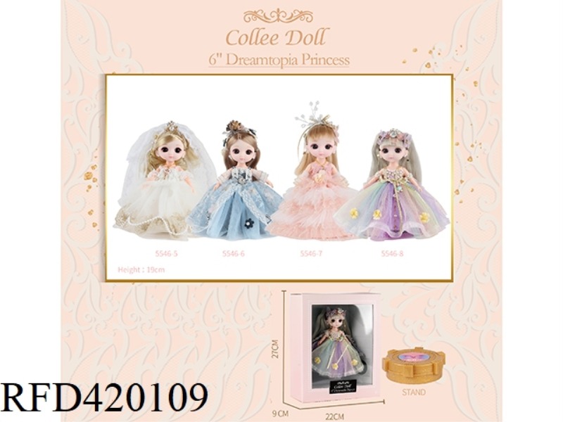 14-JOINT 6-INCH PRINCESS DOLL, 4 ASSORTED, MAGNETIC FEET, WITH BASE AND TATTOO STICKERS