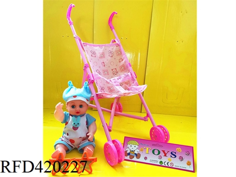 BABY STROLLER WITH DOLL AND GLASSES