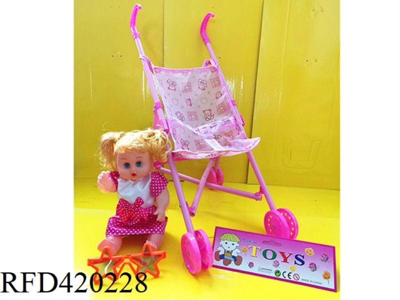 BABY STROLLER WITH DOLL AND GLASSES