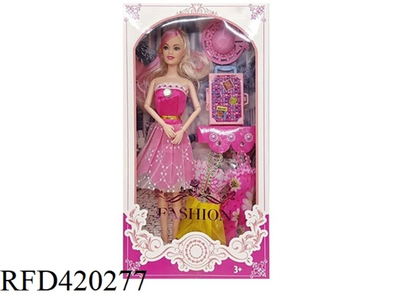 11.5-INCH 9-JOINT SOLID BODY BARBIE WITH FASHION, SUN HAT, TRAVEL BAG