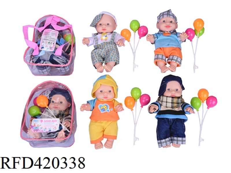 14-INCH SCHOOLBAG VINYL DOLL WITH BALLOONS FOUR ASSORTED