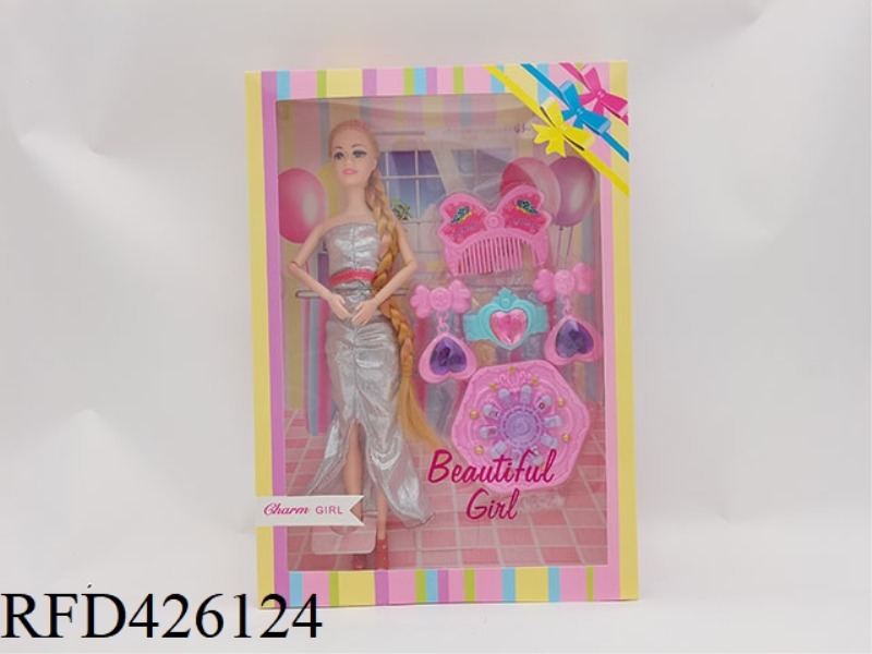 11.5-INCH 9-JOINT LONG BRAIDED LONG DRESS FASHION BARBIE WITH COMB EARRINGS BLISTER