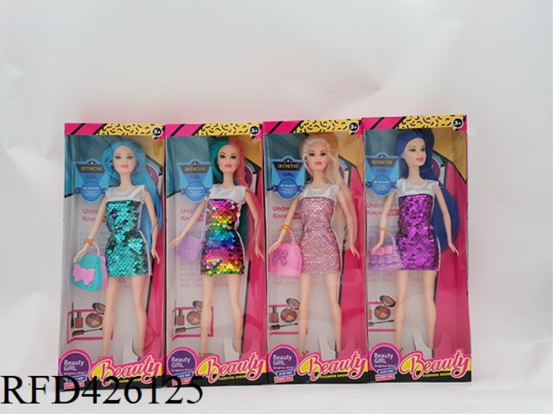 11.5 INCH ARTICULATED BODY FASHION COLOR-CHANGING GLITTER SHORT SKIRT BARBIE WITH BAG (FOUR COLORS M