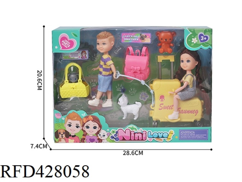 6 INCH LIVE JOINT FEMALE BARBIE AND MALE DOLL WITH SUITCASE SCHOOL BAG SATCHEL 2 DOLL KITTENS