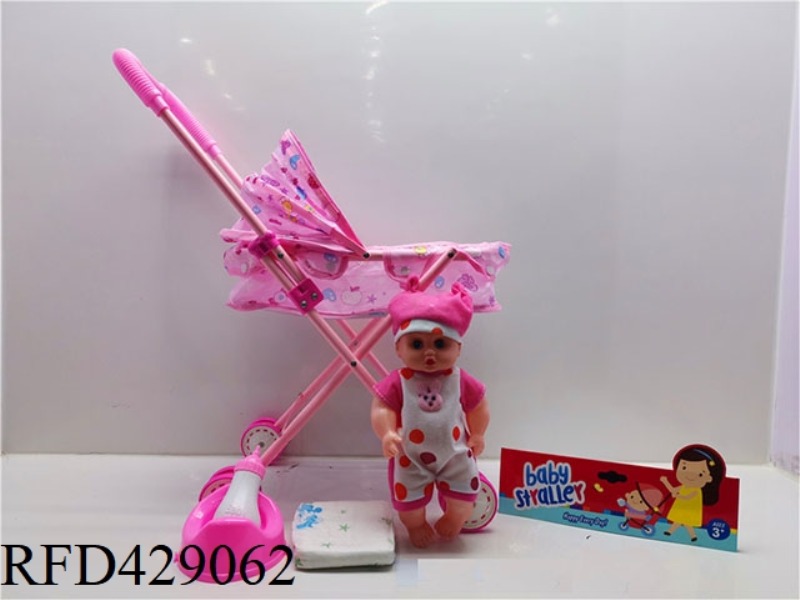IRON TROLLEY WITH PEEING DOLL WITH IC + FEEDING BOTTLE + BEDPAN + DIAPERS