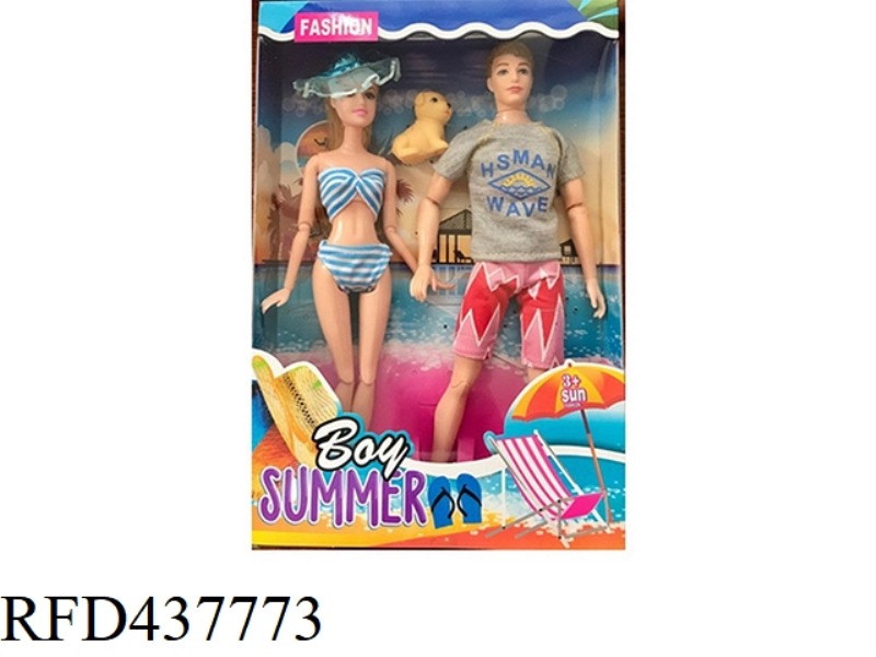 11.5 INCH SOLID BODY 12 JOINT SUMMER BEACH MEN'S BARBIE SWIMSUIT BARBIE DOUBLE WITH PUPPY WITH SURFB