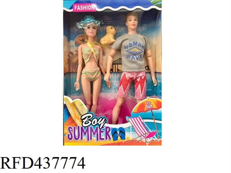 11.5 INCH SOLID BODY 12 JOINT SUMMER BEACH MEN'S BARBIE SWIMSUIT BARBIE DOUBLE WITH PUPPY WITH SURFB