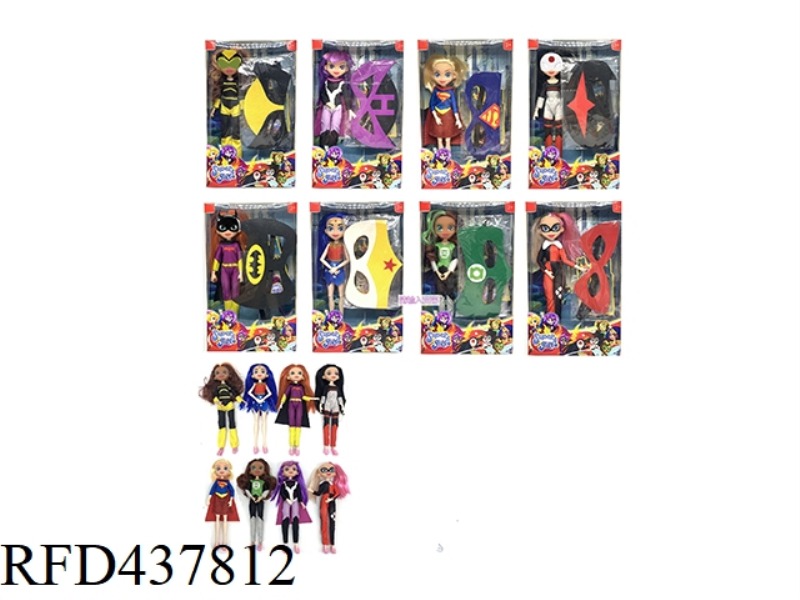 10 INCH SOLID 12 JOINT DC SUPERHERO SUPERHERO GIRL WITH WEARABLE HERO MASK (8 MIXED CLOTHES)