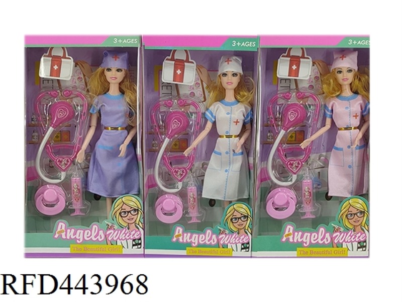 11.5-INCH SOLID 9-JOINT NURSE BARBIE WITH LARGE AUSCULTATION BLISTER ACCESSORIES 3 MIXED PACKAGES