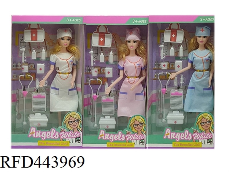 11.5-INCH SOLID 9-JOINT NURSE BARBIE WITH NURSE SUIT MEDICAL BLISTER 3 MIXED CLOTHES