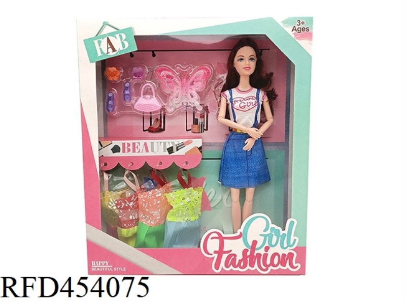 11.5 INCH SOLID BODY 11 JOINT FASHION SKIRT BARBIE WITH HANGING CLOTHES, BUTTERFLY BLISTER ACCESSORI