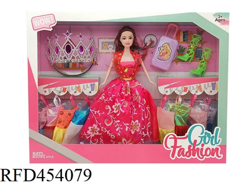 11.5 INCH REAL BODY LIVE WEDDING DRESS BARBIE WITH CROWN, SHOES, HANGING CLOTHES, LUGGAGE ACCESSORIE