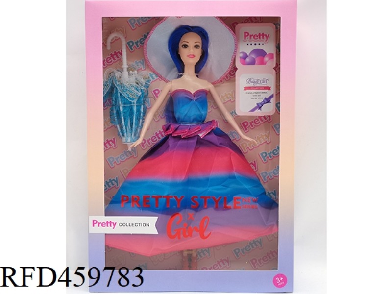 11.5 INCH ARTICULATED SOLID DRESS FASHION BARBIE WITH HAT + UMBRELLA