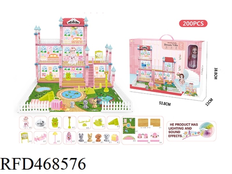 DIY SELF-INSTALLED VILLA SET WITH LIGHT AND MUSIC WITH A 6-INCH SOLID BODY BARBIE 200PCS