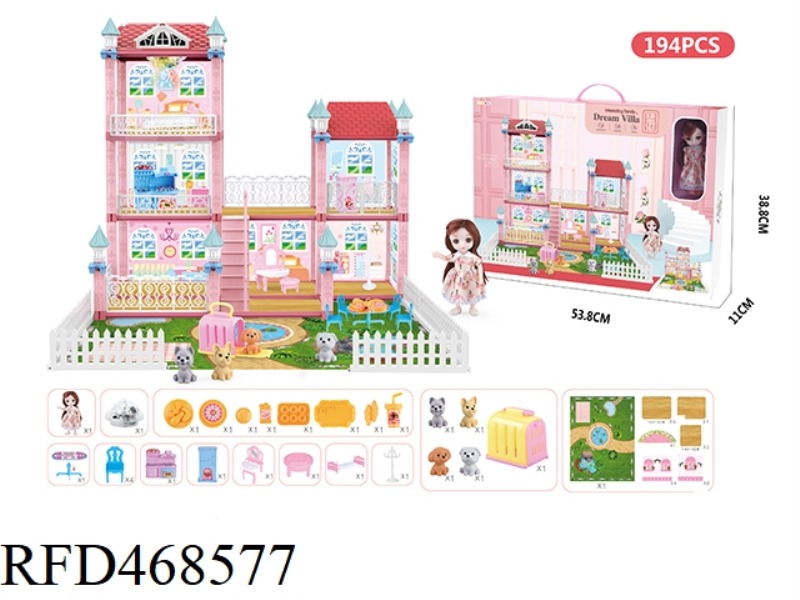 DIY SELF-INSTALLED VILLA SET WITH LIGHT AND MUSIC WITH A 6-INCH SOLID BODY BARBIE 194PCS