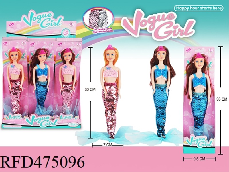 11.5 INCH SEQUIN COLOR CHANGING MERMAID DOLL 12PCS