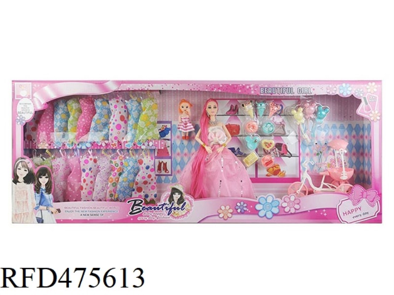 11.5 INCH 9 JOINT SOLID BODY BARBIE WITH SLING ICE CREAM BLISTER TRICYCLE ACCESSORIES SMALL BALLOON