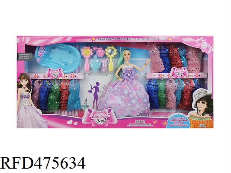 11.5 INCH 9 JOINTS SOLID BODY BARBIE SKIRT WITH BATH TUB ACCESSORIES FLOWER MIRROR COMB ACCESSORIES