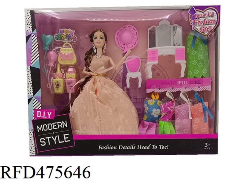 11.5 INCH 9 JOINTS SOLID BARBIE DRESS DRESSER MIRROR SET ACCESSORIES AND BAG BLISTER ACCESSORIES