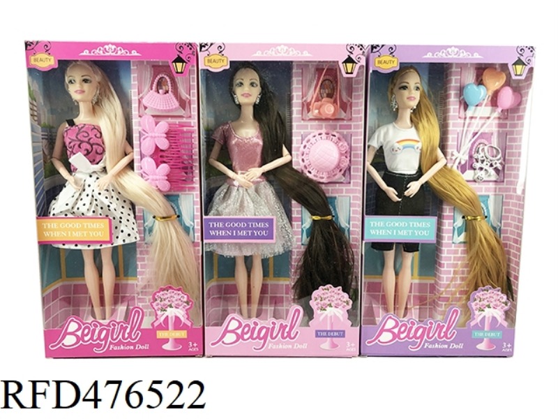11 INCH 9 JOINTS LONG HAIR CASUAL BARBIE DOLL WITH ACCESSORIES (3 MIXED)