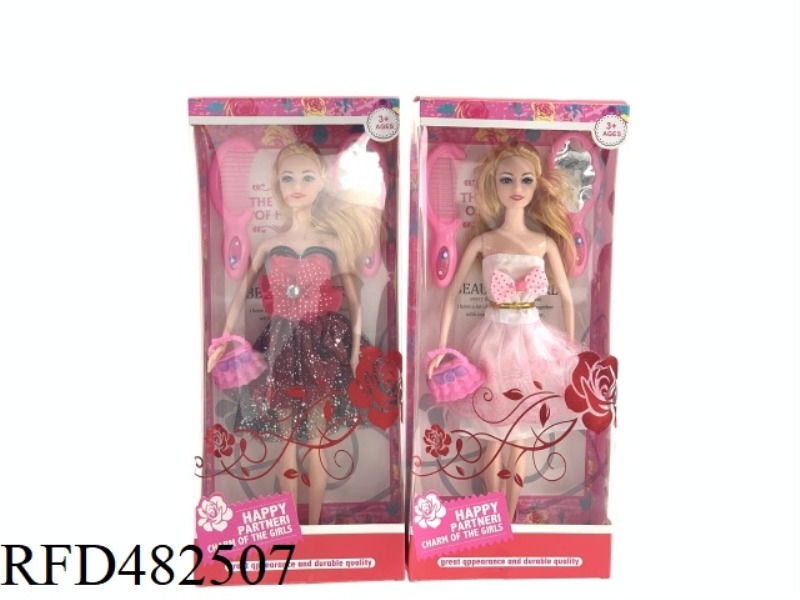 11.5 INCH SOLID BODY FASHION BEAUTIFUL GIRL BARBIE DOLL SET WITH HANDBAG AND COMB MIRROR