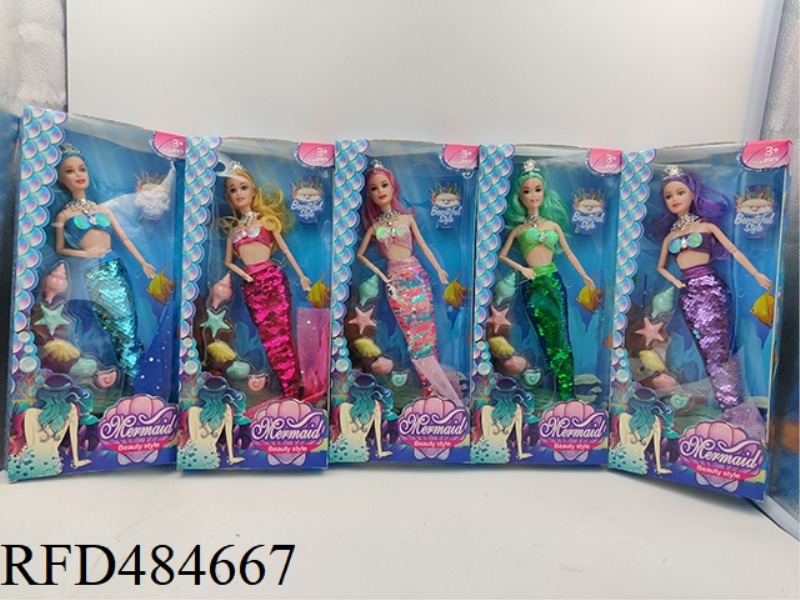 11 INCH SOLID 9-JOINT MERMAID BARBIE+BLISTER 5-COLOR MIXED TO PACK