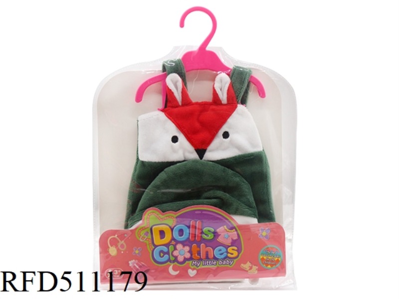 DOLL CLOTHES * GREEN FOX ONE-PIECE SUSPENDERS + HAT