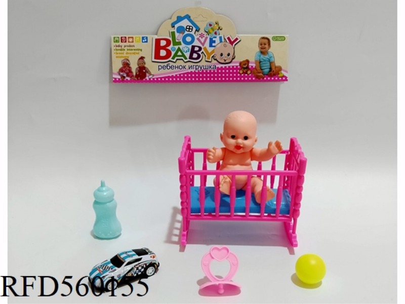 5-INCH VINYL DOLL WITH BED AND PULL-BACK IRON BIKE PLAYHOUSE SET