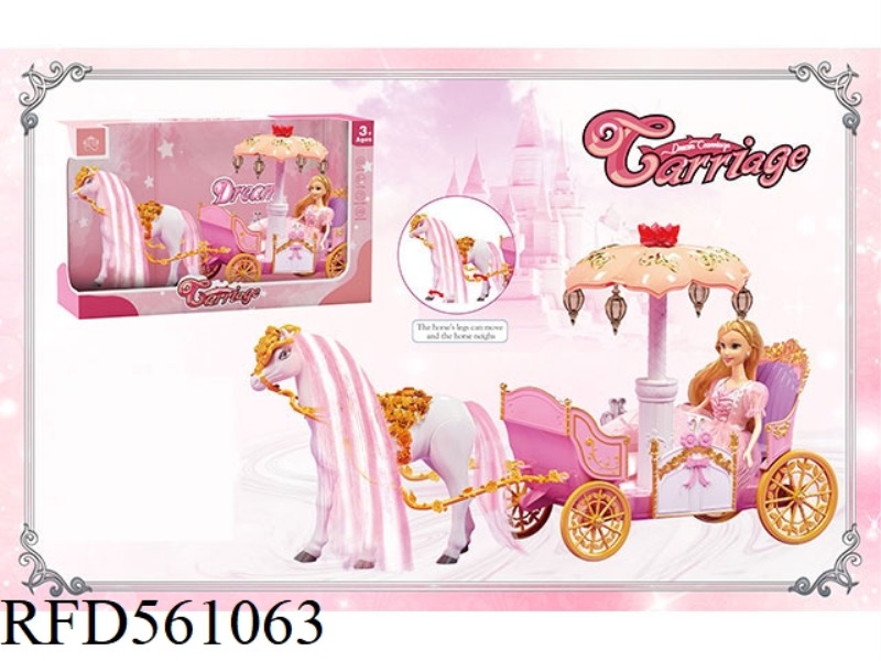 ELECTRIC HORSE + PRINCESS CARRIAGE +29CM FULL-BODY DOLL HORSE HOOFS (3 BATTERIES NO. 5, NOT INCLUDED