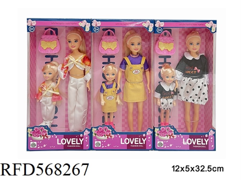 9-INCH SOLID BODY+5-INCH SOLID BODY SMALL KELLY FASHION BARBIE DOLL WITH BAG 3 MIXED STYLES