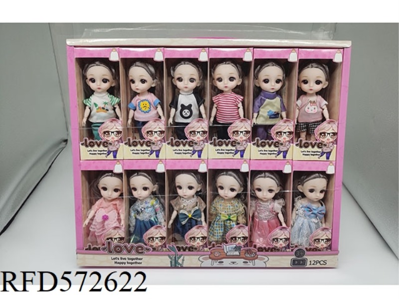 6 INCH 3D EYEBALLS, 12 JOINTS, SOLID BODY FASHION DOLL, 12 MIXED OUTFITS