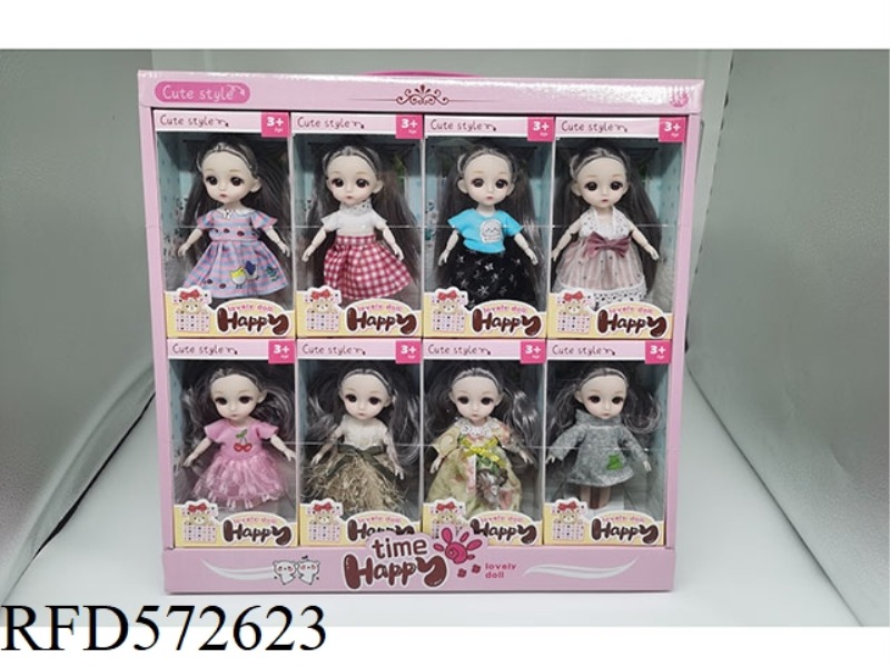 6-INCH 3D EYEBALLS, 12 JOINT SOLID BODY FASHION DOLL, 8 MIXED OUTFITS