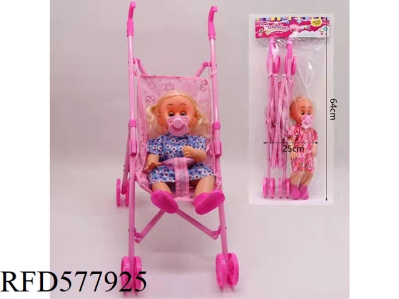 18-INCH MUSICAL DOLL WITH TROLLEY