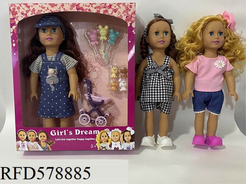 16-INCH VINYL LEISURE AMERICAN DOLL WITH BALLOON BLISTER. DOG BLISTER. CART (VINYL SHOES)