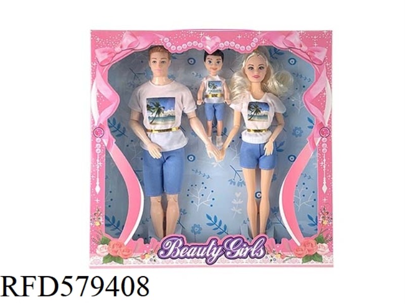 NEW UPSCALE 11.5-INCH REAL 9-JOINT FAMILY OF THREE FASHION BARBIE WITH CHILDREN.
