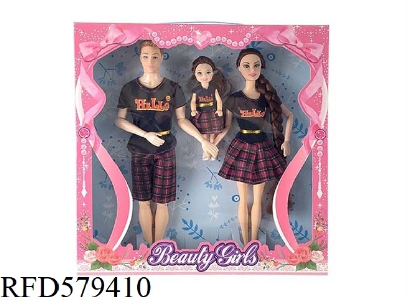 NEW UPSCALE 11.5-INCH REAL 9-JOINT FAMILY OF THREE FASHION BARBIE WITH CHILDREN.
