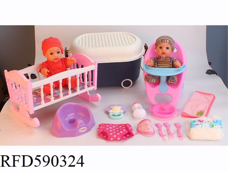 12-INCH VINYL DOLL WITH STORAGE BUCKET STROLLER TOILET DINING CHAIR DINING PLATE TABLEWARE NAPKIN DI