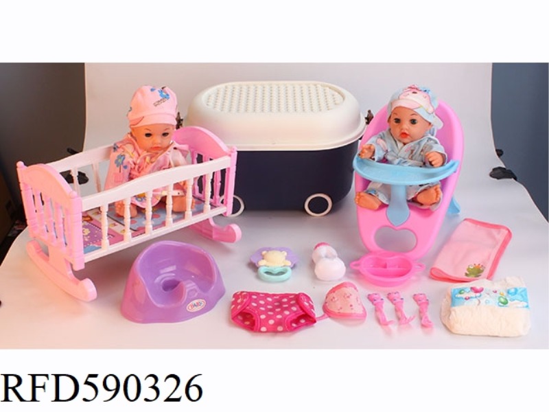 12-INCH VINYL DOLL WITH STORAGE BUCKET STROLLER TOILET DINING CHAIR DINING PLATE TABLEWARE NAPKIN DI