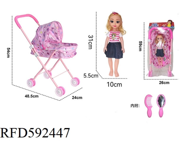 IRON TROLLEY WITH DOLL + ACCESSORIES