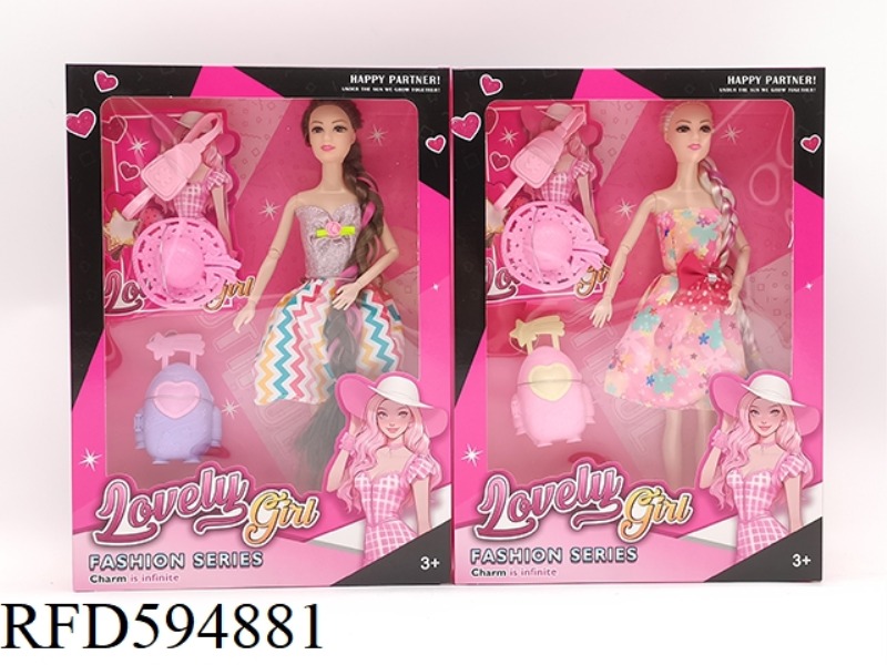 11.5-INCH 9-JOINT FASHION BARBIE WITH MESSENGER BAG+HAT+SUITCASE 2 MIXED.