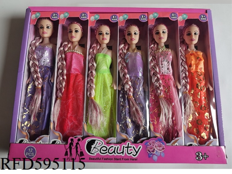 11-INCH FASHION DOLLS WITH BARE HANDS AND LONG BRAIDS SIX MIXED IN 12PCS