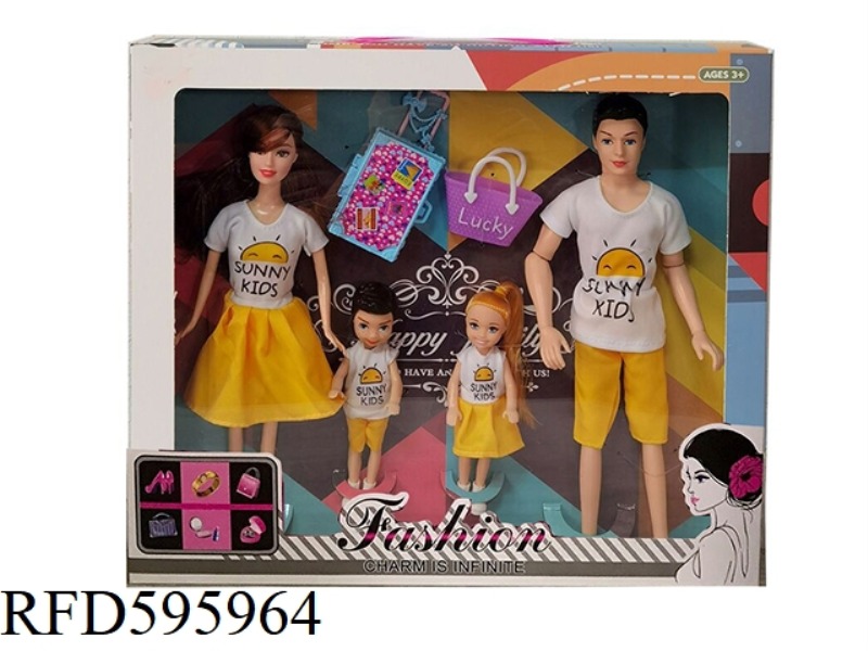 11.5 INCH REAL HANDS A FAMILY OF FOUR BARBIE REAL 9 JOINT MEN WITH LUGGAGE BAG ACCESSORIES.