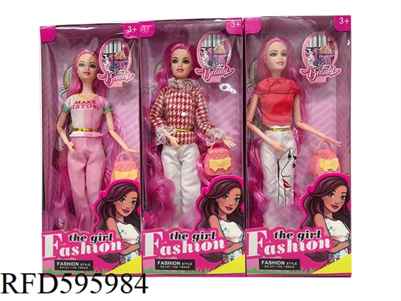 11.5 INCH REAL 9-JOINT FASHION BARBIE WITH HANDBAG 3 MIXED.