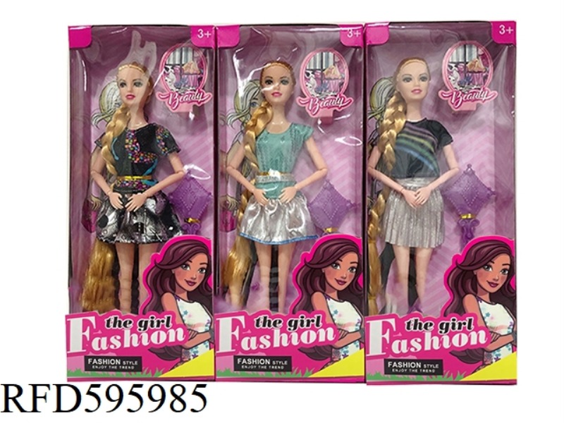11.5 INCH SOLID 9-JOINT FASHION DRESS BARBIE WITH COMB 3 MIXED.