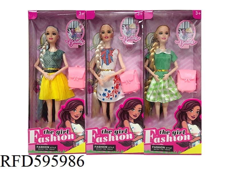11.5 INCH REAL 9-JOINT FASHION DRESS BARBIE WITH SCHOOLBAG 3 MIXED.