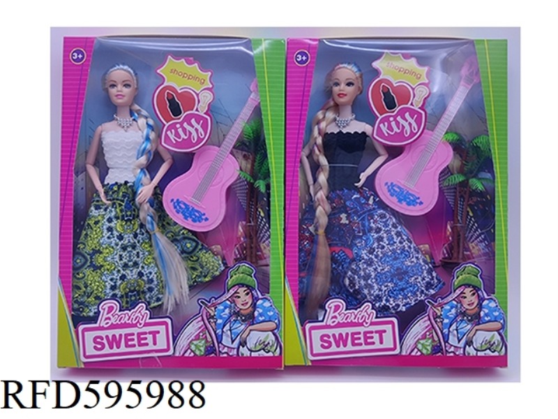 11.5 INCH REAL 9-JOINT FASHION DRESS BARBIE WITH GUITAR COCONUT 2 MIXED.