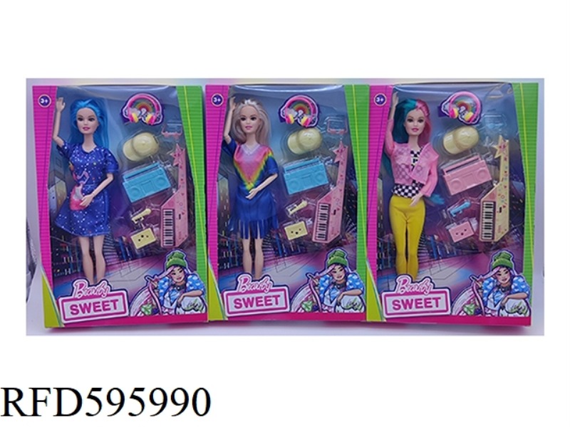 11.5-INCH REAL 9-JOINT FASHION DRESS BARBIE WITH ELECTRIC PIANO HEADPHONES BLISTER 3 MIXED.