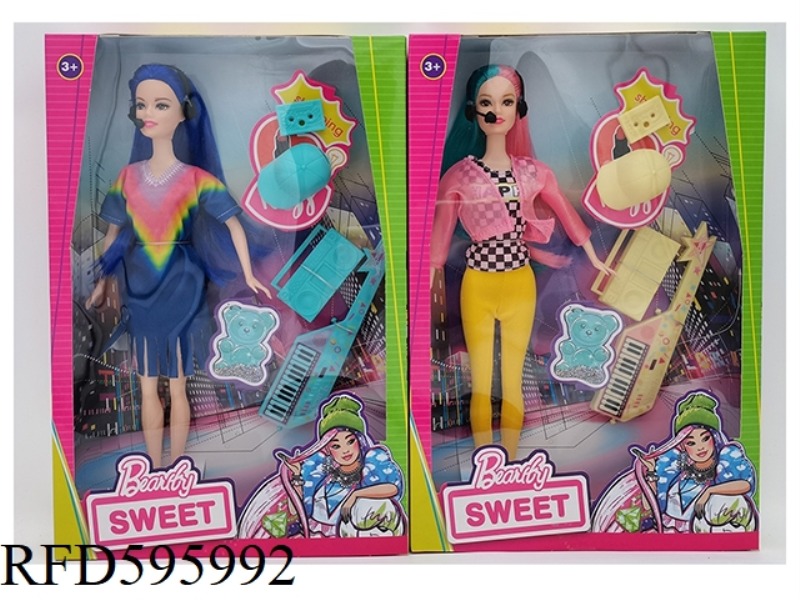 11.5 INCH REAL HAND FASHION BARBIE WITH ELECTRIC PIANO, RADIO, HAT AND HEADPHONES 2 MIXED.