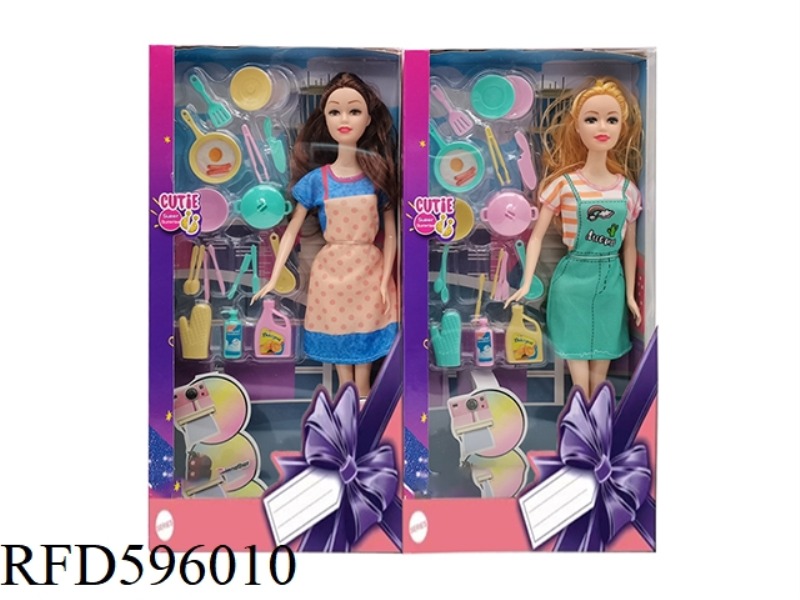 11.5 INCH REAL HAND FASHION DRESS BARBIE WITH KITCHENWARE PLASTIC 2 MIXED.